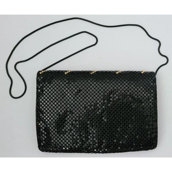 Rebecca Lynn Womens Evening Purse Black Gold Sequin Shoulder Strap 9"x6" - Picture 4 of 8